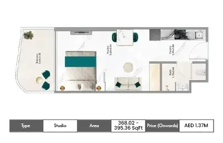 Danube Breez Studio floor plan, sq ft area